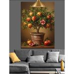 Karizma Tablo Nar Meyveli Saksı Dekoratif Kanvas - Mdf Ahşap Tablo - 18 x 27 cm