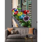 Karizmart Pencere Önü Renkli Çiçekler Dekoratif Kanvas - Mdf Ahşap Tablo