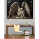 Karizmart Siyah Art Deco Fonda Oturan Beyaz Melek Kanatlı Kadın Dekoratif Kanvas - Mdf Ahşap Tablo
