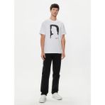 Karl Lagerfeld Bisiklet Yaka Baskılı Beyaz Erkek T-Shirt 245D1709_KLJ Regular Karl Sslv Tee