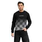 Karl Lagerfeld Erkek Bisiklet Yaka Sweatshirt, Check Degrade, Siyah/Beyaz