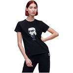 Karl Lagerfeld İkonik Kadın Bisiklet Yaka T-Shirt, Siyah, XS