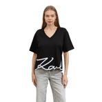 Karl Lagerfeld Kadın V Yaka T-Shirt, Siyah, XS
