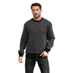 Karl Lagerfeld Monogram Erkek Bisiklet Yaka Sweatshirt, Siyah/Gri, L Beden