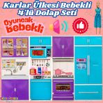 Karlar Ülkesi Bebekli Dörtlü Mutfak Seti - Frozen Modern Mutfak Seti - Işıklı Sesli Mutfak Oyuncak - Fırın, Buzdolabı, B