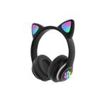 Karler STN-28 Siyah Bluetooth LED Işıklı Hafıza Kartı Girişli Kulak Üstü Kedi Kulaklık