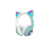 Karler STN-28 Yeşil Bluetooth LED Işıklı Hafıza Kartı Girişli Kulak Üstü Kedi Kulaklık