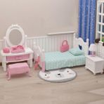 KARLOR Oyuncak bebek evi mobilya seti, 12 adet minyatür mobilya seti, pembe yatak, makyaj masası, dolap, komodin, lamba, takı kutusu, oyuncak bebek evi aksesuarı 1:12 bebek evi, yatak odası, oyuncak