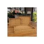 Karma Home Hasır Rattan Dikdörtgen Tepsi Sunum 3'lü Set Organizer Hasır 40 x 30