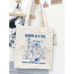 Karma Is A Cat Tasarım Ham Bez Tote Bag Çanta, Pinterest Çanta - 10D-Krem