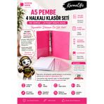 KarmaOfis A5 Pembe 4 Halkalı Klasör Seti 100 Yaprak 80 gr Kağıt + 25 Poşet Dosya Yerli Üretim