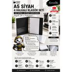 KarmaOfis A5 Siyah 4 Halkalı Klasör Seti 100 Yaprak 80 gr Kağıt + 25 Poşet Dosya Yerli Üretim
