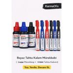 KarmaOfis Beyaz Tahta Kalemi Seti (6 Kalem + 3 Mürekkep) Renkli Yazı Tahtası Kalemleri