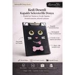 KarmaOfis Kedi Desenli Kapaklı Sekreterlik Dosya A4 Uyumlu Metal Klipsli Evrak Dosyası