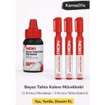 KarmaOfis Kırmızı Tahta Kalemi + Mürekkep Seti (1 Mürekkep + 3 Kalem)