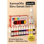 KarmaOfis Kolay Ebru Sanatı Seti-1 – 10 Renk 25 ml Ebru Boyası + 500 ml Kitre