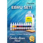 KarmaOfis Profesyonel Ebru Seti 2 – 10 Renk Damlalıklı Boya + 1 Lt Kitre + 5’li Biz Takımı