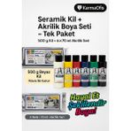KarmaOfis Seramik Kil 500 G + 6×70 ml Akrilik Boya – Modelleme Boyama Seti