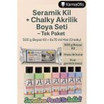 KarmaOfis Seramik Kil 500 G + Chalky Akrilik Boya 6×70 ml – Mat Dekoratif Boyama & Modelleme Seti
