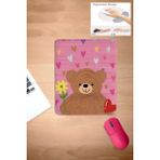 Karmat Ayıcık Deseni, Pembe-Kare, Desenli, Konforlu, Bilek Destekli Mouse Pad, Bilgisayar-