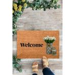 KARMAT Beyaz Lale, Dama Desenli, Welcome İç ve Dış Kapı Önü Paspası beyaz-45 x 70