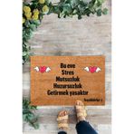 KARMAT Bu Eve Stres Getirmek Yasaktır, Yazılı Paspas, Temalı Dekoratif Paspas, İç ve Dış Kapı Önü Paspası Bej-45 x 70