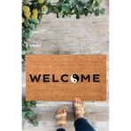 KARMAT Denge Simgesi, Denge İşareti, İç ve Dış Kapı Önü Paspası, Welcome Yazılı Paspas siyah beyaz-45 x 70