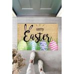 KARMAT Happy Easter, iç ve Dış Kapı önü Paspası, modern dijital baskı paspas, temalı paspas Bej-45 x 70