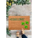 KARMAT Home Hoşgeldiniz 4 Yapraklı Yonca Dekoratif Çok Amaçlı Iç ve Dış Kapı Paspası kahverengi-45 x 70