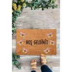 KARMAT Kelebek, Hoş Geldiniz, İç ve Dış Kapı Önü Paspası, Dijital Baskı Paspas Bej-45 x 70