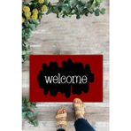 Karmat Kırmızı, Welcome, Modern Dijital Baskı Paspas, İç Ve Dış Kapı Önü Paspası