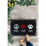 KARMAT Peace, Love, Dogs Siyah Kapı Önü paspası, İç ve Dış Dijital Baskı Kapı Önü Paspası siyah-45 x 70