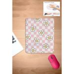 KARMAT Pembe- Beyaz Damalı, Papatya Desenli, Konforlu, Bilek Destekli Mousepad, Bilgisayar Aksesuarı, KARE Pembe-