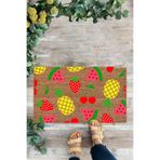 KARMAT Renkli Meyveler, Meyve Desenli Paspas, İç ve Dış Kapı Önü Paspası, Dijital Baskı Paspas pembe-45 x 70