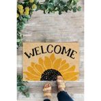 KARMAT Sarı Papatya Welcome Yazılı İç ve Dış Kapı Önü Paspası, Dekoratif Paspas bej-45 x 70