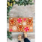 KARMAT Yeniyıl Kurabiyesi, Kar Tanesi, İç ve Dış Renkli Kapı Önü Paspası, Dekoratif Paspas, Dijital Baskı renkli-45 x 70
