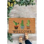 KARMAT Yeşil Kaktüs, Welcome, İç ve Dış Kapı Önü Paspası, Dekoratif Paspas yeşil-45 x 70