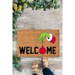 KARMAT Yılbaşı Süsü, Welcome, İç ve Dış Kapı Önü Paspası, Dekoratif Dijital Baskı Paspas Bej-45 x 70