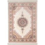 Karmen Halı Imperial Luxe Il004R Krem Çerçeveli Göbekli Halı Klasik Desen 100 Tarak Bambu Viskon İpek Serisi,100 X 200