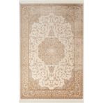Karmen Halı Imperial Luxe Il005S Krem Çerçeveli Göbekli Halı Klasik Desen 100 Tarak Bambu Viskon İpek Serisi,100 X 300