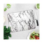 Karokstore 10001503001 Beyaz Mermer Görünümlü Cam Kesme Tahtası, 30CM x 40CM