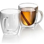 Karokstore 2 Adet Büyük Boy 350 ml Çift Cidarlı Cam Çay Kahve Meşrubat Kupa Çift Camlı Isı Yalıtımlı Kulplu Cam Bardak