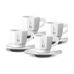 Karokstore - 4'lü Espresso Fincan Seti - Sekizgen Tasarım - Beyaz Renk - Porselen