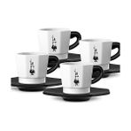 Karokstore - 4'lü Espresso Fincan Seti - Sekizgen Tasarım - Siyah Beyaz Karma Renk - Porselen