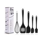 Karokstore 5 Parça Siyah Silikon Spatula Seti | Yanmaz, Yapışmaz ve Dayanıklı - standart