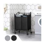 Karokstore Çamaşır Ayırıcı, Tekerlekli ve 2 Bölmeli, Çamaşır Sepeti, Çıkarılabilir Çantalı Çamaşır Arabası, Toplam Kapasite 90 L, Siyah, LSF002BK