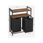Karokstore Çamaşır Sepeti, Çamaşır Kutusu, 2 Bölme, 2 Raf, Metal Çerçeve, 2 x 46 Litre, 73 x 33 x 91 Cm, Vintage Kahverengi-Siyah BLH211B01