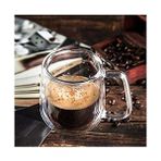 Karokstore Çift Cidarlı Macchiato Bardak Seti, 2 Adet Çift Duvarlı Kulplu Kahve Bardağı, 250 ml Kahve Fincanı, Cam, Cappuccino, Latte, Çay, Dondurma, Bira Için