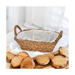 Karokstore El Yapımı Doğal Hasır Kulplu Çok Amaçlı Dekoratif Dikdörtgen Sepet, Hasır Kulplu Ekmek Sepeti (27X18X8CM) - standart