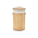 Karokstore El Yapımı Hasır Katlanır Çamaşır Sepeti Yuvarlak 55 Litre (35CM*35CM*61CM), Doğal Malzemeden Üretilmiş Çamaşırlık (Naturel) - 35 x 35 cm